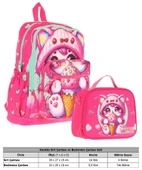 Kaukko Dondurma Yiyen Kedi Baskılı Kız Çocuk Okul Çantası ve Thermo Beslenme Çantası Seti - Pembe (L5250+L7250) thumbnail 2