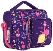 Kaukko Kız Çocuk, Mor Pembe, Flamingo Baskılı Isı Yalıtımlı Üç Bölmeli (Matara Cepli) Okul Beslenme Çantası L7223 - 1