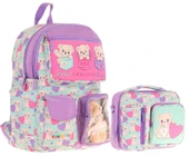 Kaukko Peluş Ayıcıklı Yeşil Mor Kız ÇocukLar İçin Okul Çantası ve Beslenme Çantası Seti (L5239+L7239) thumbnail 1