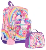 Kaukko Unicorn Baskılı Kız Çocuk Okul Çantası ve Thermo Beslenme Çantası Seti - Pembe Mor (L5249+L7249) thumbnail 1