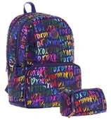 Kaukko Shine Kız Çocuk XOXO Desenli Lacivert İlkokul, Ortaokul Sırt Çantası ve Kalemlik Seti thumbnail 1