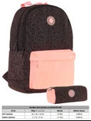 Kaukko Kız Çocuk Çizgi Desenli Üç Gözlü İlkokul Çantası ve Kalemlik Seti - Siyah Somon thumbnail 2