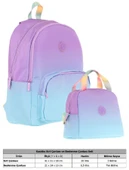 Kaukko Rainbow Üç Bölmeli İlkokul Çantası ve Beslenme Çantası Seti - Mor Turkuaz Renk Geçişli thumbnail 2