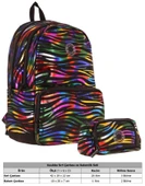 Kaukko Shine Kız Çocuk Zebra Desenli Siyah Çok Renkli İlkokul, Ortaokul Sırt Çantası ve Kalemlik Seti thumbnail 2