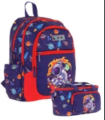 Kaukko Çanta Astronot Desenli Erkek Çocuk Lacivert Kırmızı Okul Çantası ve Thermo Beslenme Çantası Takımı (L5267+L7267) thumbnail 1