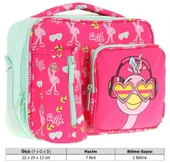 Kaukko Kız Çocuk, Kırmızı Yeşil, Flamingo Desenli Isı Yalıtımlı Üç Bölmeli (Matara Cepli) Okul Beslenme Çantası L7235 thumbnail 3
