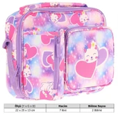 Kaukko Kız Çocuk, Lila Pembe, Kalpli Kedi Baskılı Isı Yalıtımlı Üç Bölmeli (Matara Cepli) Okul Beslenme Çantası L7219 - 3