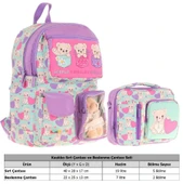 Kaukko Peluş Ayıcıklı Yeşil Mor Kız ÇocukLar İçin Okul Çantası ve Beslenme Çantası Seti (L5239+L7239) thumbnail 2
