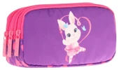 Kaukko Kids Fuşya Mor, Kalpli Tavşan, Kız Çocuk Üç Gözlü Okul Kalem Çantası - L8246 thumbnail 1