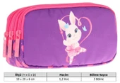Kaukko Kids Fuşya Mor, Kalpli Tavşan, Kız Çocuk Üç Gözlü Okul Kalem Çantası - L8246 thumbnail 3