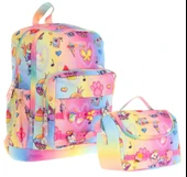 Kaukko Kids Dört Bölmeli Sırt Çantası ve Isı Yalıtımlı Beslenme Çantası Seti - Kız Çocuk - Mavi Sarı thumbnail 1