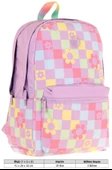 Kaukko Nature Kız Çocuk Üç Bölmeli Mor Pembe Papatya ve Kare Desenli Okul Sırt Çantası - K1786 thumbnail 4