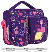 Kaukko Kız Çocuk, Mor Pembe, Flamingo Baskılı Isı Yalıtımlı Üç Bölmeli (Matara Cepli) Okul Beslenme Çantası L7223 - 3