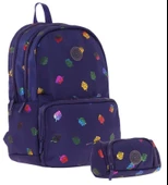 Kaukko Shine Kız Çocuk Yaprak Desenli Lacivert İlkokul, Ortaokul Sırt Çantası ve Kalemlik Seti - 1