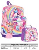 Kaukko Unicorn Baskılı Kız Çocuk Okul Çantası ve Thermo Beslenme Çantası Seti - Pembe Mor (L5249+L7249) thumbnail 2