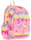 Kaukko Üç Bölmeli Kız Çocuk İlkokul Sırt Çantası (L5232) - Pembe Sarı - Dondurma Baskılı thumbnail 1