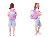 Kaukko Kız Çocuk Beş Bölmeli Okul Çantası ve Üç Bölmeli Kalemlik Seti - Peluş Flamingolu - Mor Pembe thumbnail 3