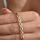 14 Ayar Altın Kaplama İtalyan Gösterişli ve Hafif Gümüş Bileklik - BP00104 - 3