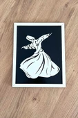 Modern Beyaz Çerçeveli Ahşap Semazen (Mevlana) Tablosu – 25x20 cm thumbnail 1