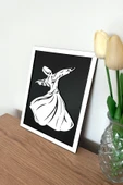 Modern Beyaz Çerçeveli Ahşap Semazen (Mevlana) Tablosu – 25x20 cm thumbnail 3