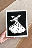 Modern Beyaz Çerçeveli Ahşap Semazen (Mevlana) Tablosu – 25x20 cm thumbnail 2