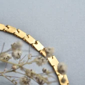 14 Ayar Altın Kaplama İtalyan Gösterişli Birbirine Geçen Kare Hafif Gümüş Bileklik - BP00105 thumbnail 4