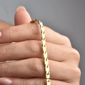 14 Ayar Altın Kaplama İtalyan Gösterişli Birbirine Geçen Kare Hafif Gümüş Bileklik - BP00105 thumbnail 1