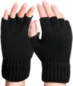 Erkek Kısa Parmaksız Triko Eldiven - Siyah thumbnail 1