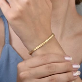 14 Ayar Altın Kaplama Zarif Birbirine Geçmeli Kalp Gümüş Bileklik - BP00106 thumbnail 1