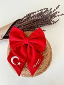 TÜRK Bayrağı ve Atatürk imza Motifli Fiyonk Toka - Kırmızı thumbnail 3