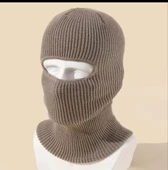 Kışlık Kar Maske Dokuma Triko Bere - Kahverengi - 1