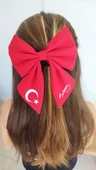 TÜRK Bayrağı ve Atatürk imza Motifli Fiyonk Toka - Kırmızı thumbnail 1
