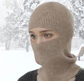 Kışlık Kar Maske Dokuma Triko Bere - Kahverengi - 1