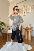 Kartal Desenli Gri Renk Erkek Çocuk Şortlu Takım - 1