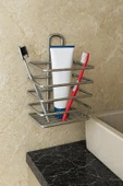 Krom Yapışkanlı Diş Fırçalık - Duvar Tipi, Çok Amaçlı Organizer - Paslanmaz Metal - DŞ-01 - 1