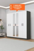 AEKA Ae-2116 Kale Aynalı Antrasit/Beyaz, 6 Kapaklı Gardırop, 13 Raflı, 3 Askılıklı 180 Cm Dolap thumbnail 1