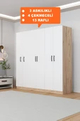 AEKA AE-2115 KALE SONOMO/BEYAZ GARDIROP 6 KAPAKLI, 4 ÇEKMECELİ, 3 ASKILIKLI, 13 RAFLI DOLAP thumbnail 1