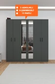 AEKA Ae-2116 Kale Aynalı Antrasit, 6 Kapaklı Gardırop, 13 Raflı, 3 Askılıklı 180 Cm Dolap thumbnail 1