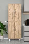 AEKA Ae-2086 Bala Atlantik Çam Çok Amaçlı Mutfak Dolabı&banyo Dolabı, Kiler, 4 Kapaklı, Raflı, Ayaklı - 5