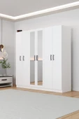 AEKA Ae-2116 Kale Aynalı Beyaz, 6 Kapaklı Gardırop, 13 Raflı, 3 Askılıklı 180 Cm Dolap thumbnail 4