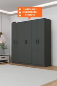 AEKA AE-2115 KALE ANTRASİT GRİ GARDIROP 6 KAPAKLI, 4 ÇEKMECELİ, 3 ASKILIKLI, 13 RAFLI DOLAP thumbnail 1