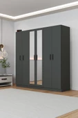 AEKA Ae-2116 Kale Aynalı Antrasit, 6 Kapaklı Gardırop, 13 Raflı, 3 Askılıklı 180 Cm Dolap thumbnail 4