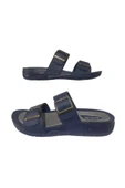 ALC Eren Erkek Lacivert Çift Tokalı Ortopedik Taban Günlük Şık Terlik alc210-77 - 1