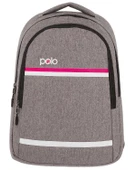 Temel My Polo Sırt Çantası Pembe Beyaz Çizgili Gri 8860 thumbnail 1