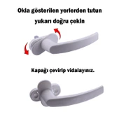 Beyaz PVC Pencere Kolu Pimapen Uyumlu, Sağ-Sol Açılır, Yedek Balkon Vidalı Plastik Kol Mekanizması thumbnail 3