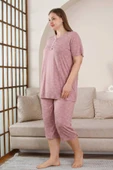 Büyük Beden Bermuda Pijama Takımı - Gülkurusu Çiçek Desen Likralı Viskon 2851bb - 2