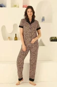 ALİMER KISA KOLLU LEOPAR DESENLİ %100 PAMUKLU KISA KOLLU GÖMLEKLİ PİJAMA TAKIMI thumbnail 2