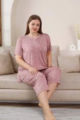 Büyük Beden Bermuda Pijama Takımı - Gülkurusu Çiçek Desen Likralı Viskon 2851bb - 4