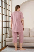 Büyük Beden Bermuda Pijama Takımı - Gülkurusu Çiçek Desen Likralı Viskon 2851bb - 5
