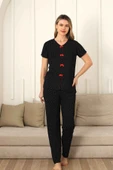 Fiyonklu Kadın Pijama Takımı - Siyah Puantiyeli Kısa Kol Likralı 2828ky - 4